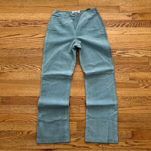 Y2K Sea-Foam Green/Blue Suede Leather Straight Leg Pants